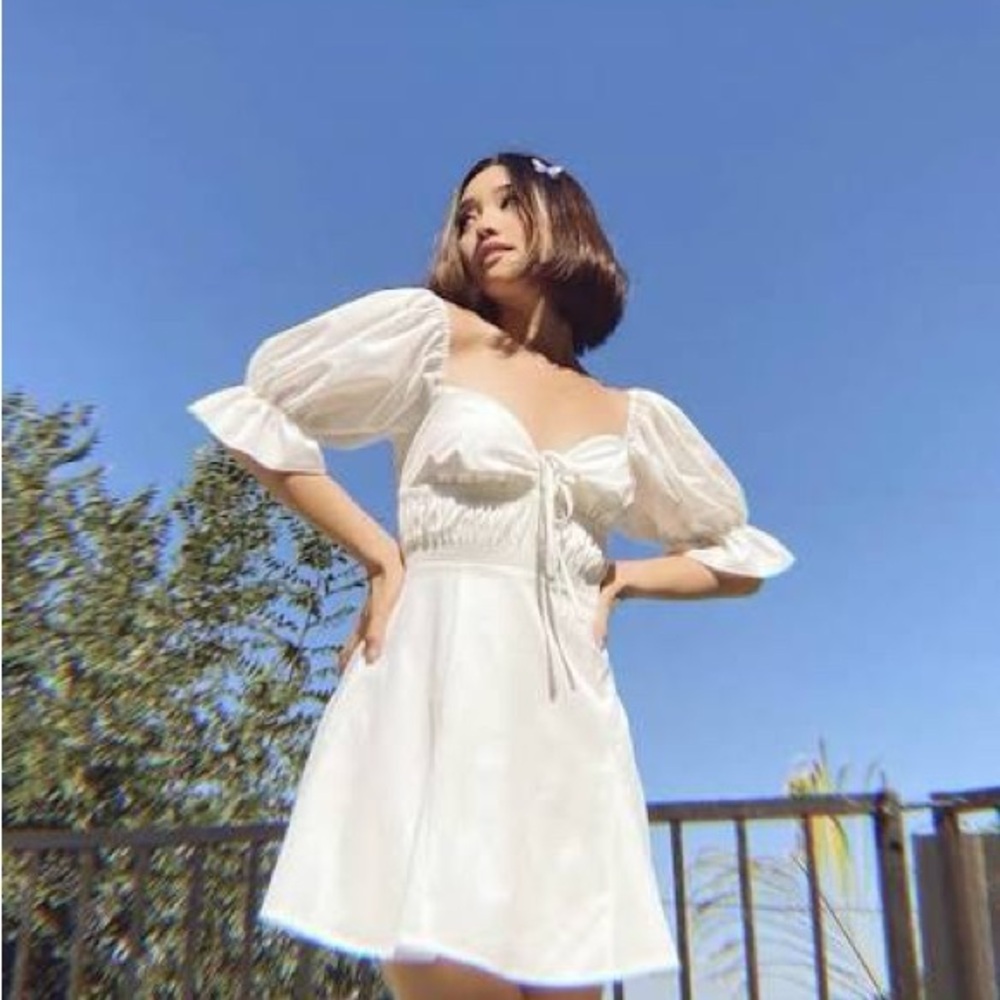 Urban Outfitters White Puff-Sleeve Mini Dress